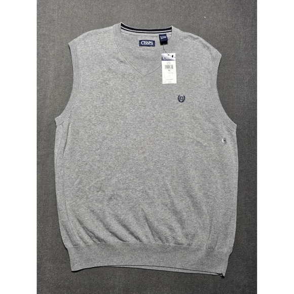 Chaps Mens XL Vest Sweater Sleeveless V Neck Gray Knit Casual Pullover New NWT - Picture 1 of 6